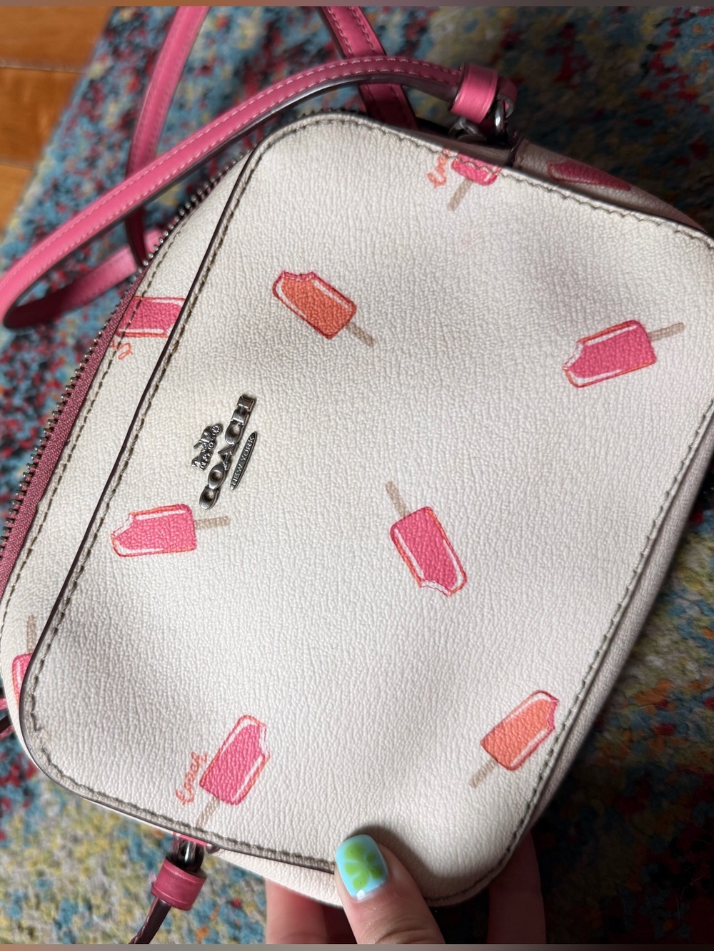 Coach Ivory Crossbody with Pink & Orange Popsicle Print